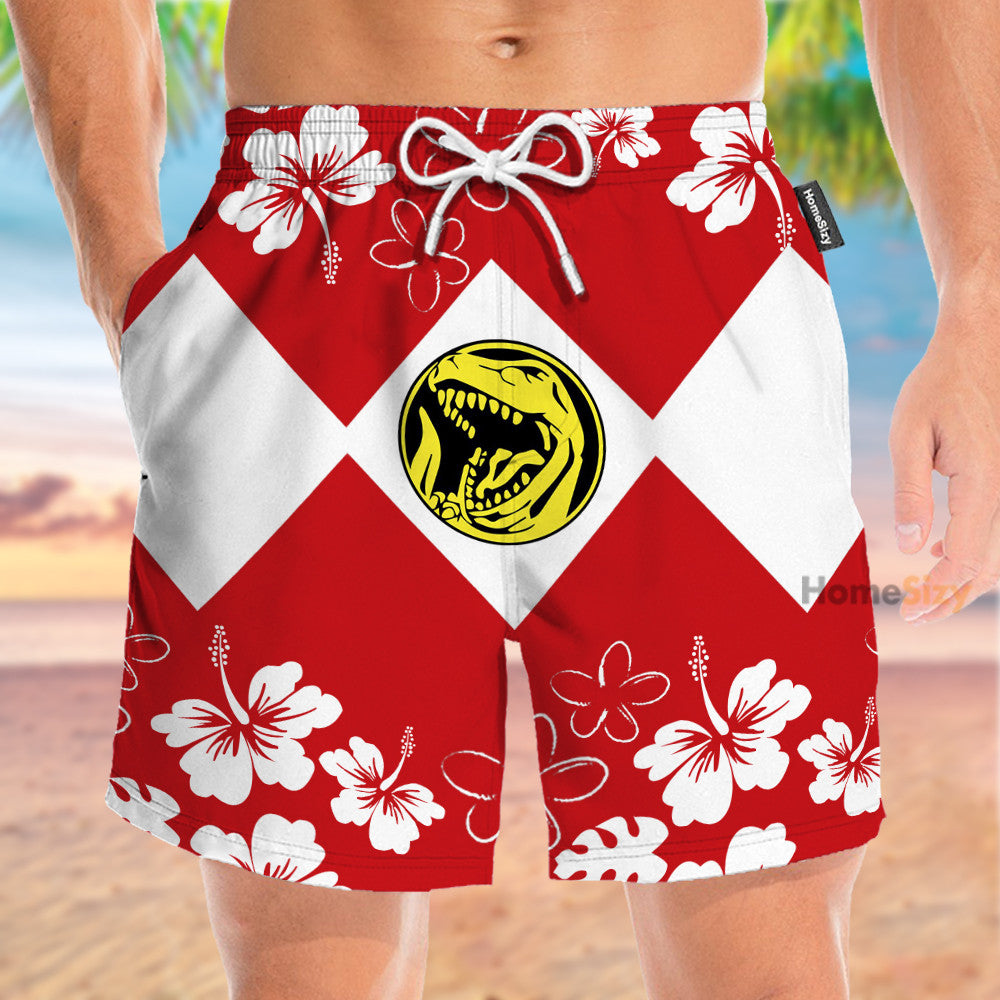 Mighty Morphin Power Ranger Red Funny Cosplay Costume - Beach Shorts - Image 2