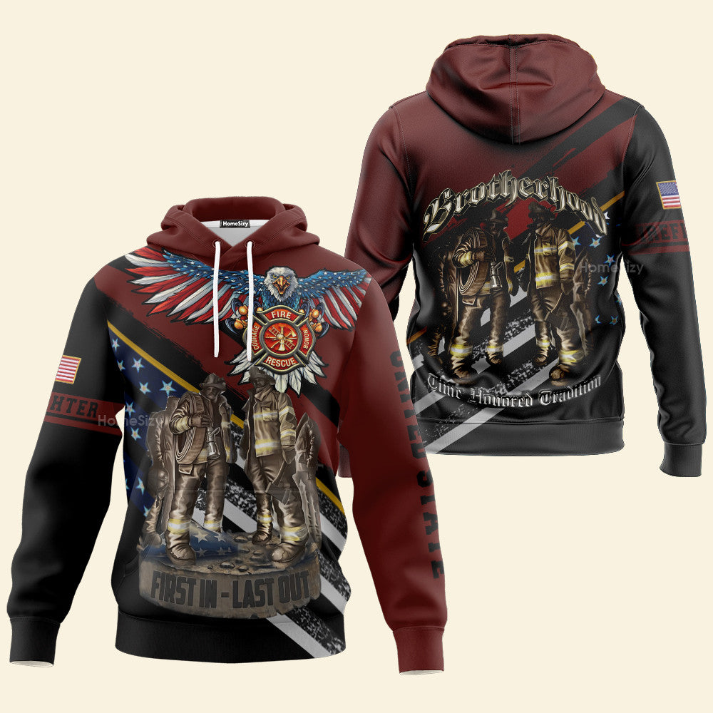 Us Firefighter First In Last Out 3D Zipped Hoodie Sweatshirt T - Image 2