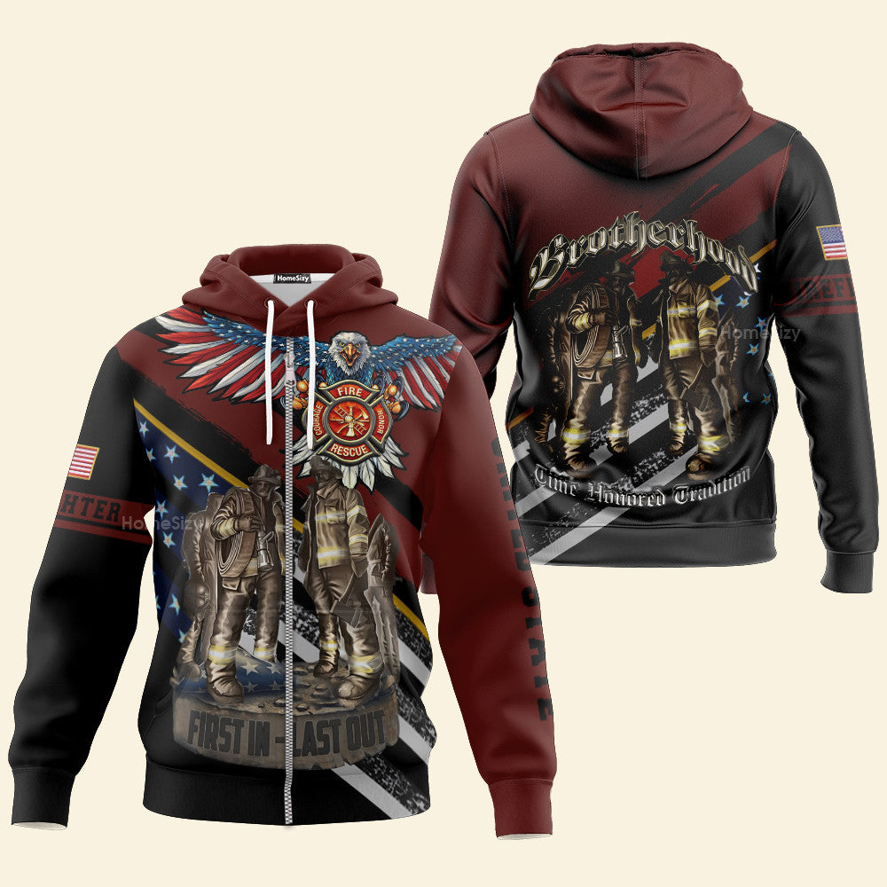 Us Firefighter First In Last Out 3D Zipped Hoodie Sweatshirt T - Image 3