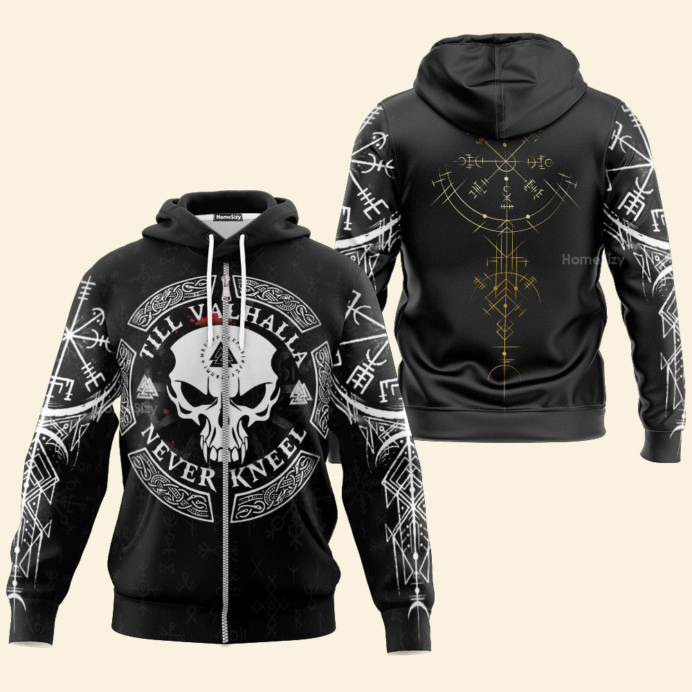 Skull Viking Till Valhalla Never Kneel - All Over Hoodie 131 Qt5020101 - Image 2