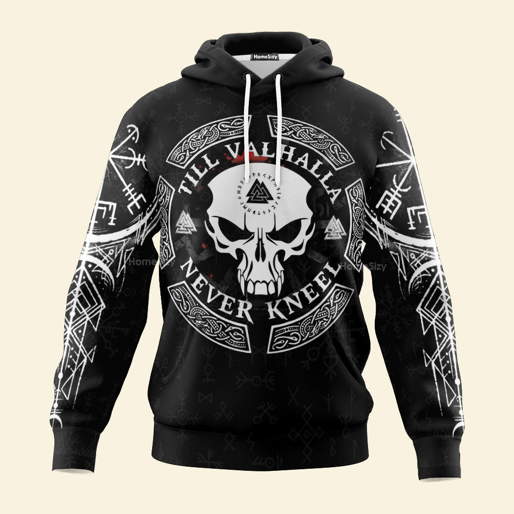 Skull Viking Till Valhalla Never Kneel - All Over Hoodie 131 Qt5020101