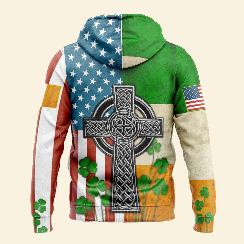 Holiday American Flag Celtic Cross Irish Saint Patrick'S Day Shirts Hoodie Unisex - Image 2