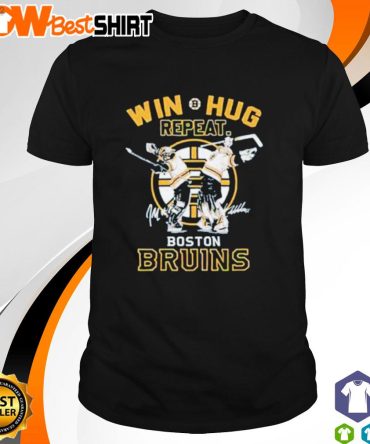 2023 Boston Bruins Win Hug Repeat Hockey Signatures Shirt