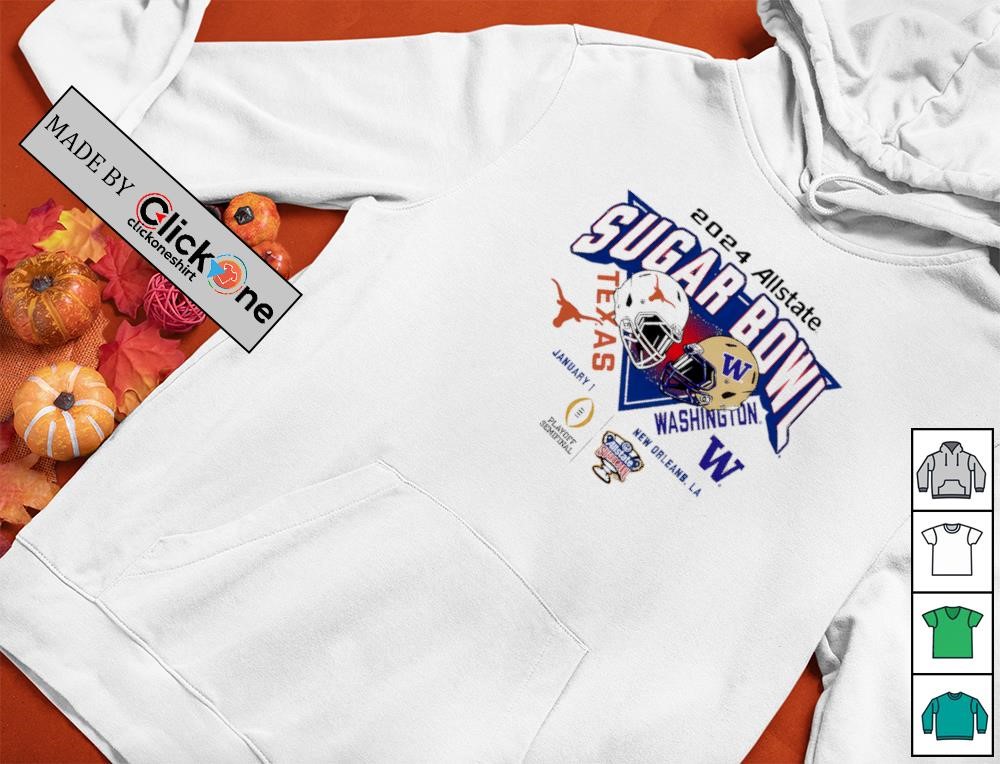 2024 Allstate Sugar Bowl Bound Texas Longhorns Vs Washington Huskies Head To Head Helmets Shirt - Image 2