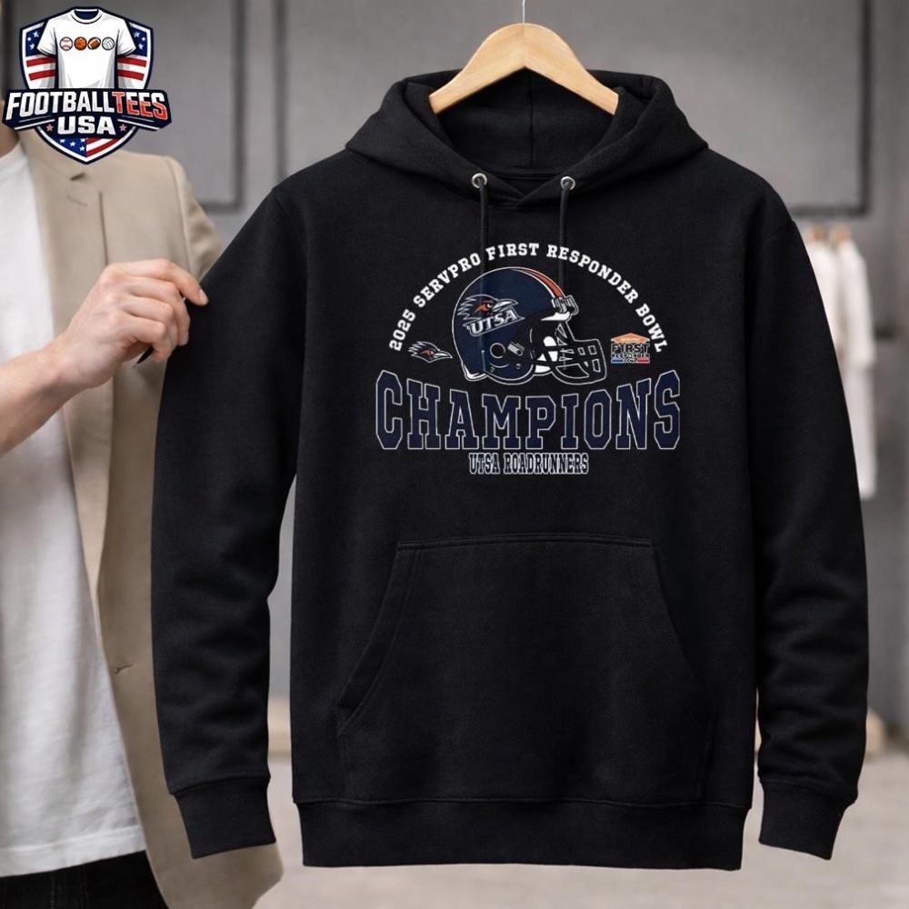 2025 First Responder Bowl December Champions Utsa Roadrunners Football Champions 2025 Servpro First Responder Bowl Helmet Unisex Shirt - Image 3