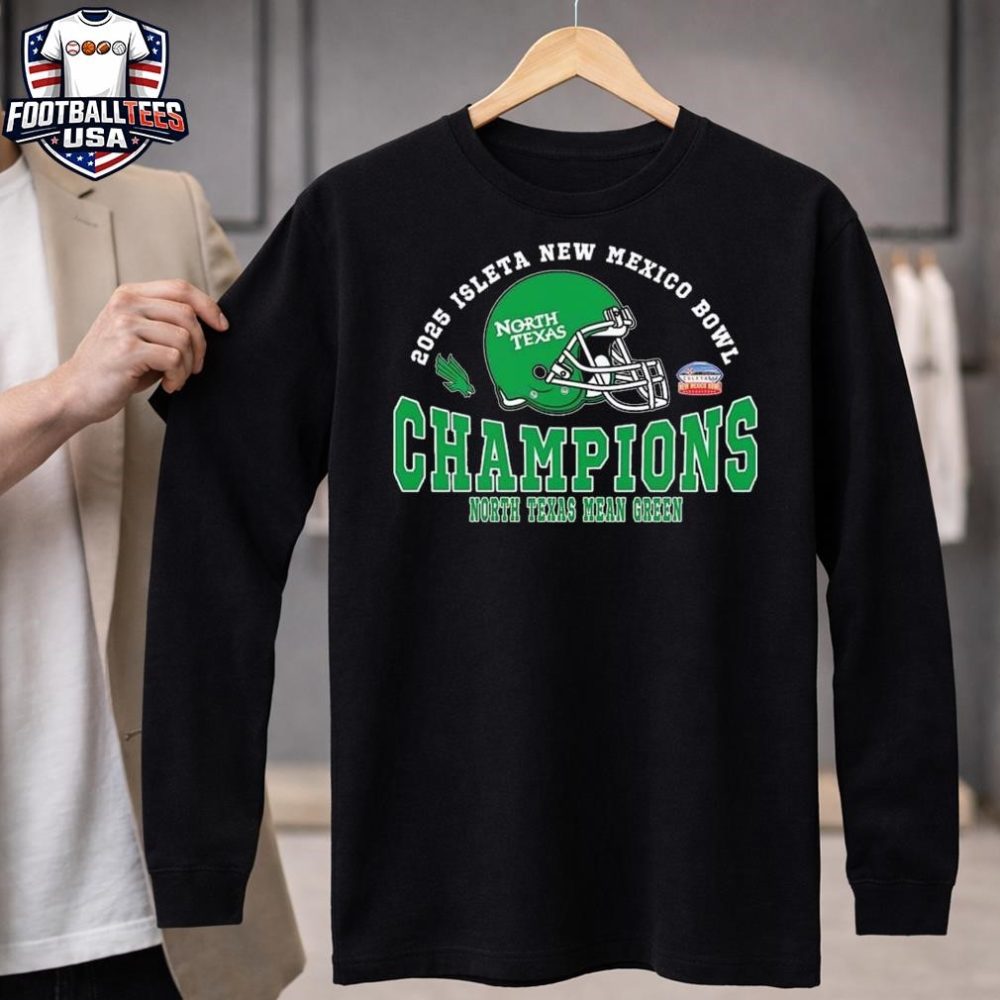 2025 New Mexico Bowl Champions North Texas Mean Green Football The Champions 2025 Isleta New Mexico Bowl Helmet Unisex Shirt - Image 4