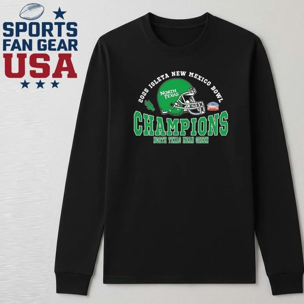 2025 New Mexico Bowl Champions North Texas Mean Green Football The Champions 2025 Isleta New Mexico Bowl Helmet T-Shirt - Image 3