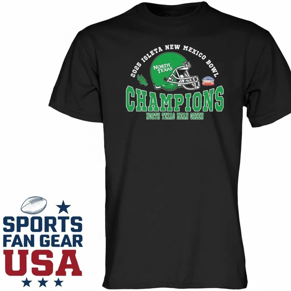 2025 New Mexico Bowl Champions North Texas Mean Green Football The Champions 2025 Isleta New Mexico Bowl Helmet T-Shirt - Image 4