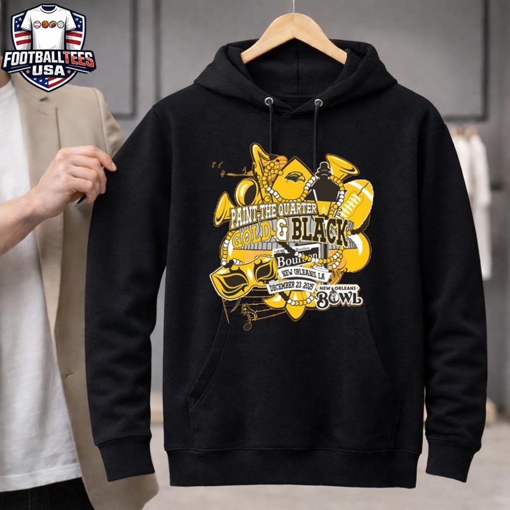 2025 New Orleans Bowl Paint The Quarter Gold &Amp; Black T-Shirt - Image 3