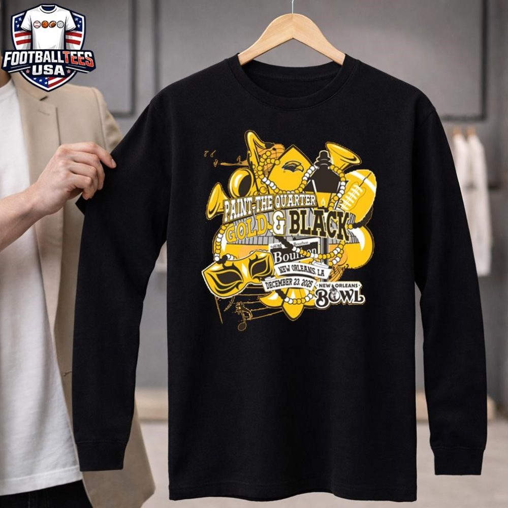 2025 New Orleans Bowl Paint The Quarter Gold &Amp; Black T-Shirt - Image 4