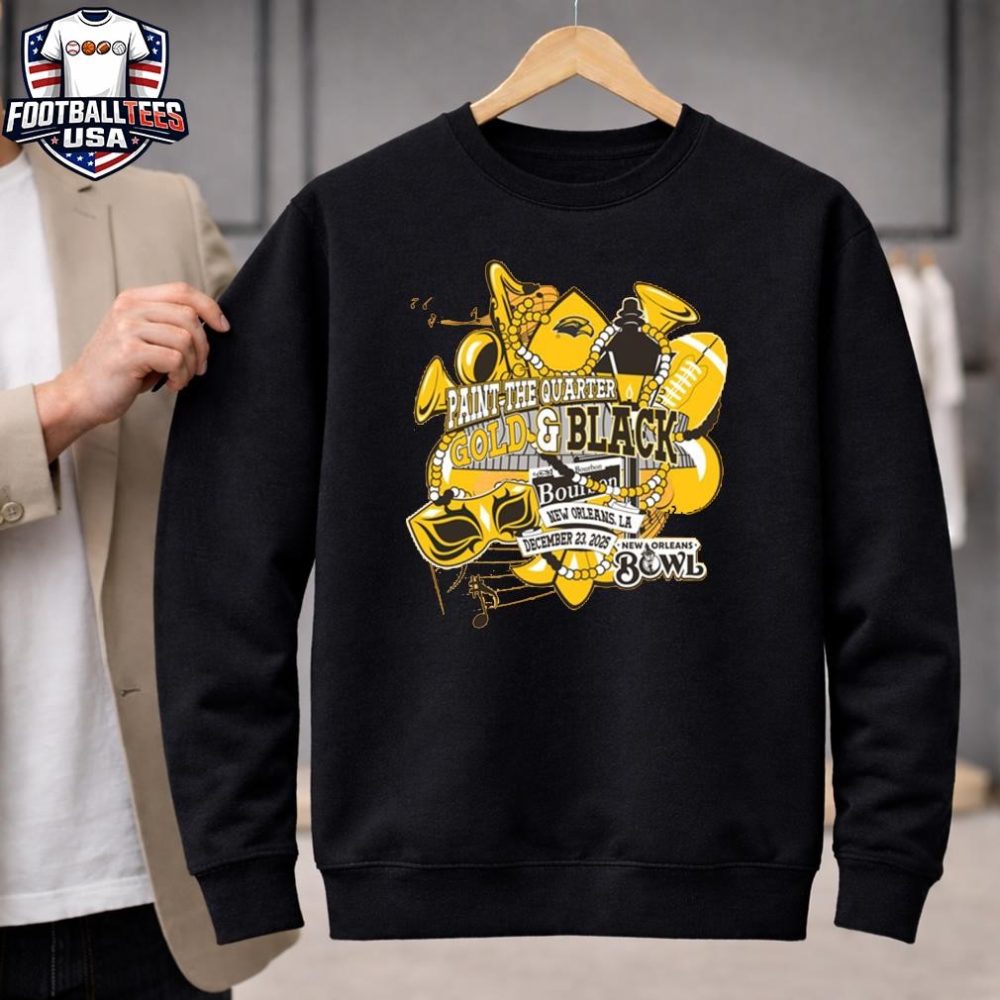2025 New Orleans Bowl Paint The Quarter Gold &Amp; Black T-Shirt - Image 2