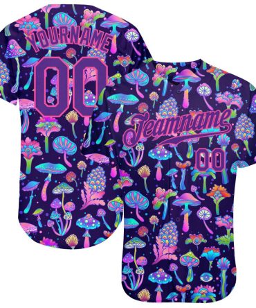 Custom 3D Pattern Design Colorful Flowers And Mushrooms Psychedelic Hallucination Authentic Baseball Jersey