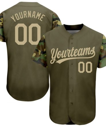 Custom Olive Vegas Gold-Camo 3D Pattern Design Authentic Salute To Service Baseball Jersey