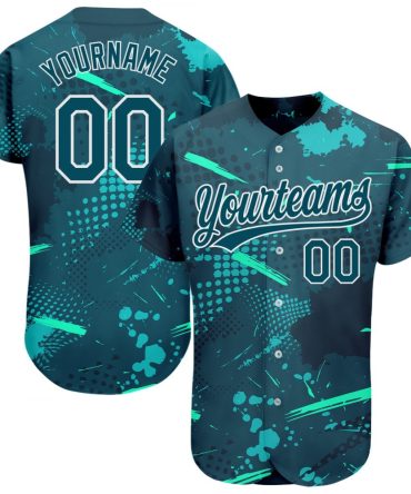 Custom Green Green-Aqua 3D Pattern Design Authentic Baseball Jersey