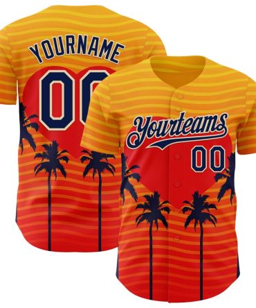 Custom Yellow Navy Orange-Cream Valentine'S Day Gradient Coconut Trees Authentic Baseball Jersey
