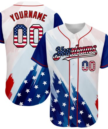 Custom White Usa Flag Royal Red-Black 3D American Flag Fashion Authentic Baseball Jersey