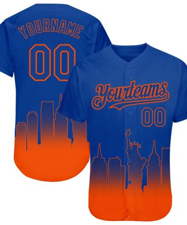 Custom Royal Orange 3D New York City Edition Fade Fashion Authentic Baseball Jersey