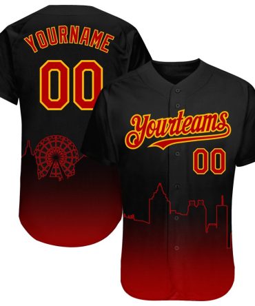 Custom Black Red-Gold 3D Atlanta City Edition Fade Fashion Authentic Baseball Jersey
