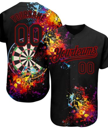 Custom Black Red 3D Pattern Design Dart Board Authentic Baseball Jersey
