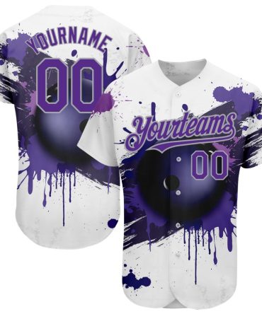 Custom White Purple-Gray 3D Pattern Design Bowling Ball Authentic Baseball Jersey