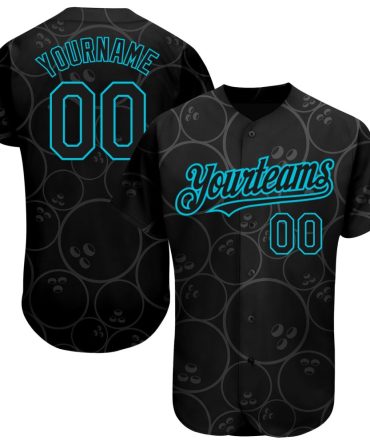 Custom Black Lakes Blue 3D Pattern Design Bowling Ball Authentic Baseball Jersey