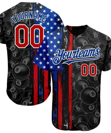 Custom Black Red-Royal 3D Pattern Design Billiards Snooker 8 Ball American Flag Authentic Baseball Jersey