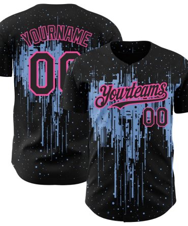 Custom Black Light Blue-Pink 3D Pattern Design Dripping Splatter Art Authentic Baseball Jersey