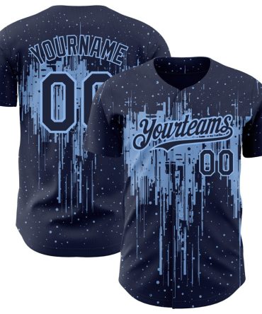 Custom Navy Light Blue 3D Pattern Design Dripping Splatter Art Authentic Baseball Jersey