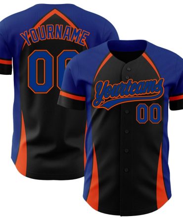 Custom Black Royal-Orange 3D Pattern Design Curve Solid Authentic Baseball Jersey