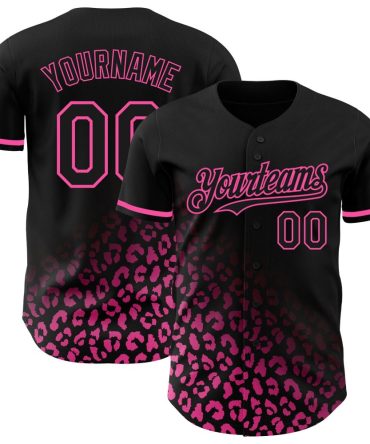 Custom Black Pink 3D Pattern Design Leopard Print Fade Fashion Authentic Baseball Jersey