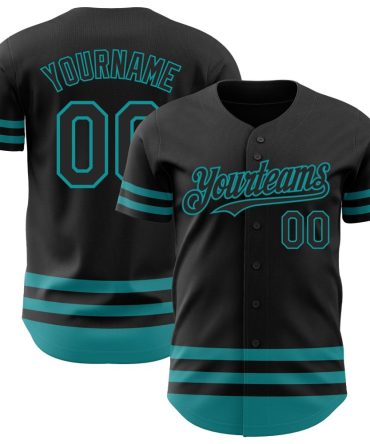 Custom Black Teal Line Authentic Baseball Jersey