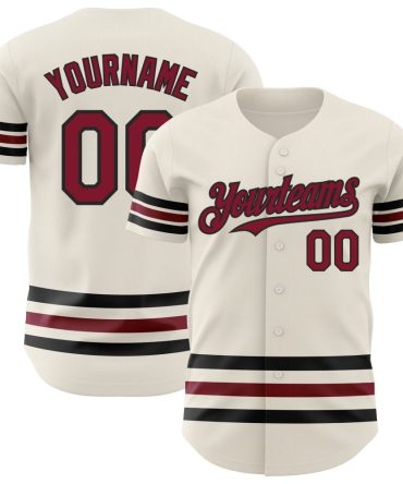Custom Cream Crimson-Black Line Authentic Baseball Jersey