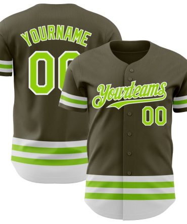 Custom Olive Neon Green-White Line Authentic Salute To Service Baseball Jersey