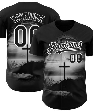 Custom Black White 3D Pattern Design Religion Cross Jesus Christ Ash Wednesday Authentic Baseball Jersey