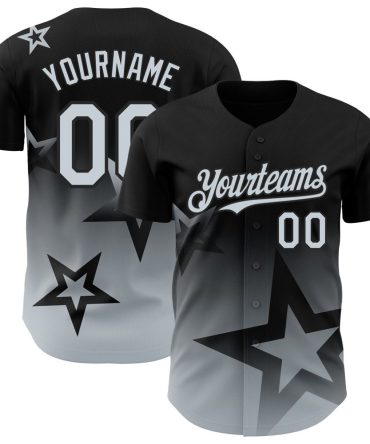 Custom Black Silver 3D Pattern Design Gradient Style Twinkle Star Authentic Baseball Jersey