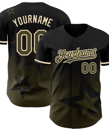 Custom Black Olive-Cream 3D Pattern Design Gradient Style Twinkle Star Authentic Baseball Jersey