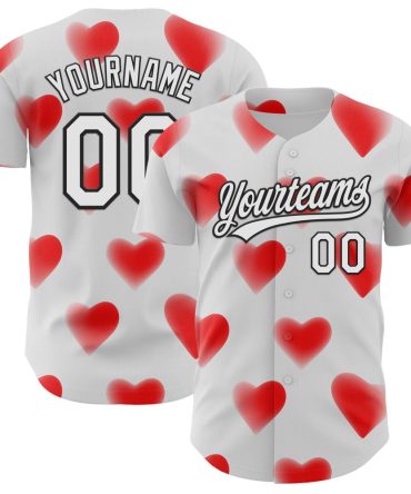 Custom White Black 3D Love Heart Valentine'S Day Authentic Baseball Jersey