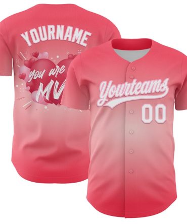 Custom Medium Pink White-Light Pink 3D Love Heart Valentine'S Day Authentic Baseball Jersey