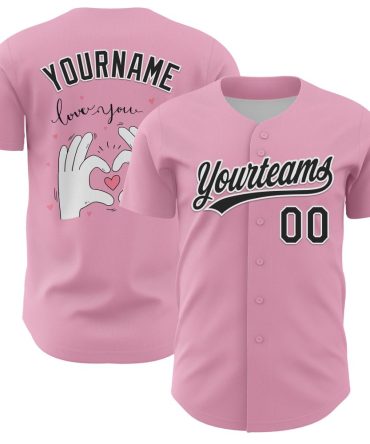 Custom Light Pink Black-White 3D Love Heart Valentine'S Day Authentic Baseball Jersey