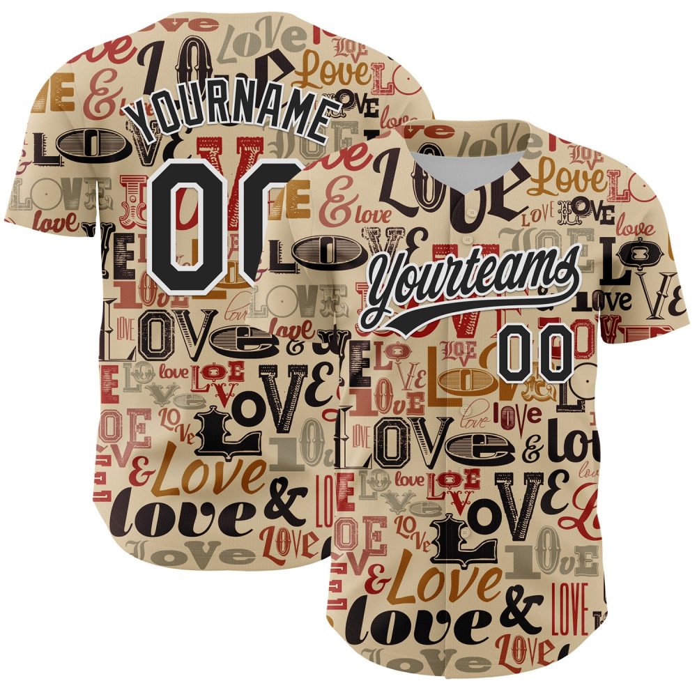 Custom City Cream Black-White 3D Love Valentine'S Day Authentic Baseball Jersey