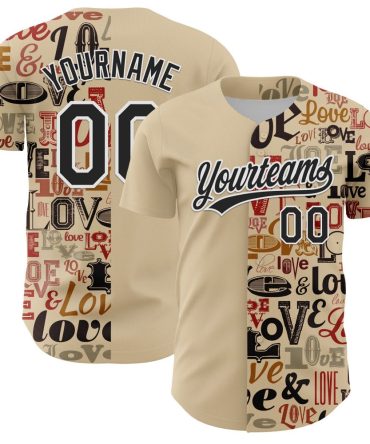 Custom City Cream Black-White 3D Love Valentine'S Day Authentic Baseball Jersey