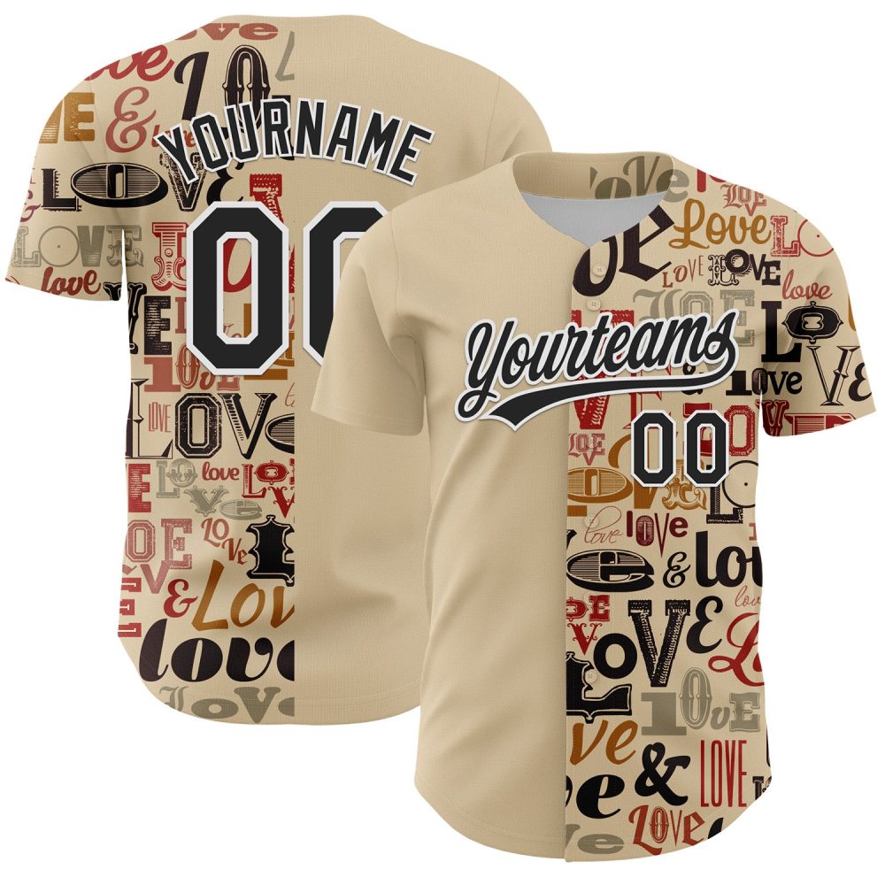 Custom City Cream Black-White 3D Love Valentine'S Day Authentic Baseball Jersey