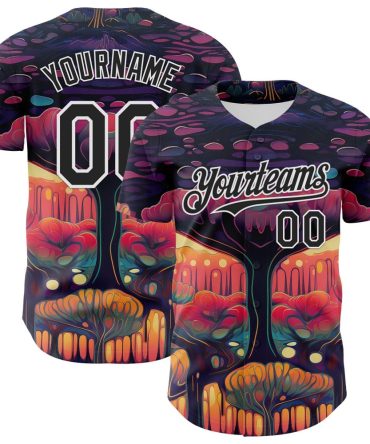 Custom Black White 3D Pattern Design Rave Psychedelic Forest Authentic Baseball Jersey