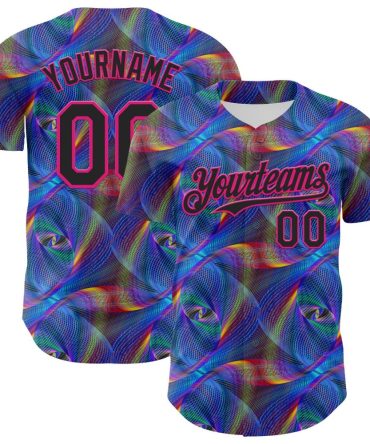 Custom Black Hot Pink 3D Pattern Design Rave Psychedelic Fractal Style Authentic Baseball Jersey
