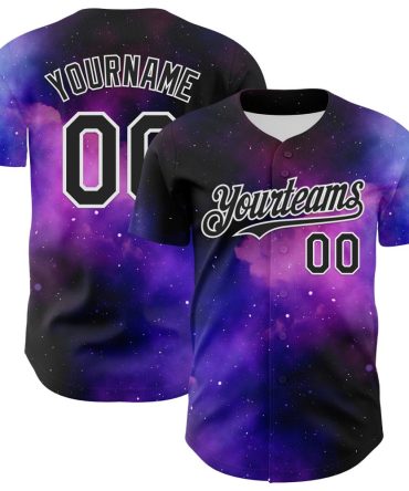 Custom Black White 3D Pattern Design Rave Psychedelic Space Galaxy Star Authentic Baseball Jersey