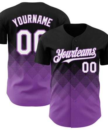 Custom Black White-Medium Purple 3D Gradient Square Shape Authentic Baseball Jersey