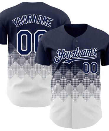 Custom Navy White 3D Gradient Square Shape Authentic Baseball Jersey