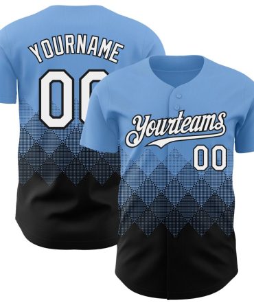 Custom Light Blue White-Black 3D Gradient Square Shape Authentic Baseball Jersey