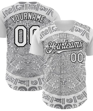 Custom White Gray-Black 3D Mexico Authentic Baseball Jersey