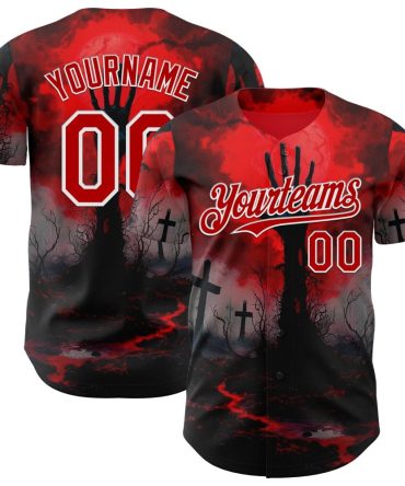 Custom Red Black-White 3D Halloween Spooky Horror Zombies Authentic Baseball Jersey